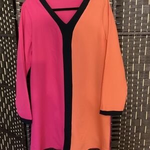V-Neck Knee Long Sleeve Dress ( Multicolor)